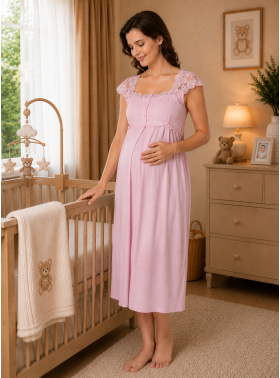 Effortt 2304  Pembe Dantelli Lohusa Gecelik Takımı